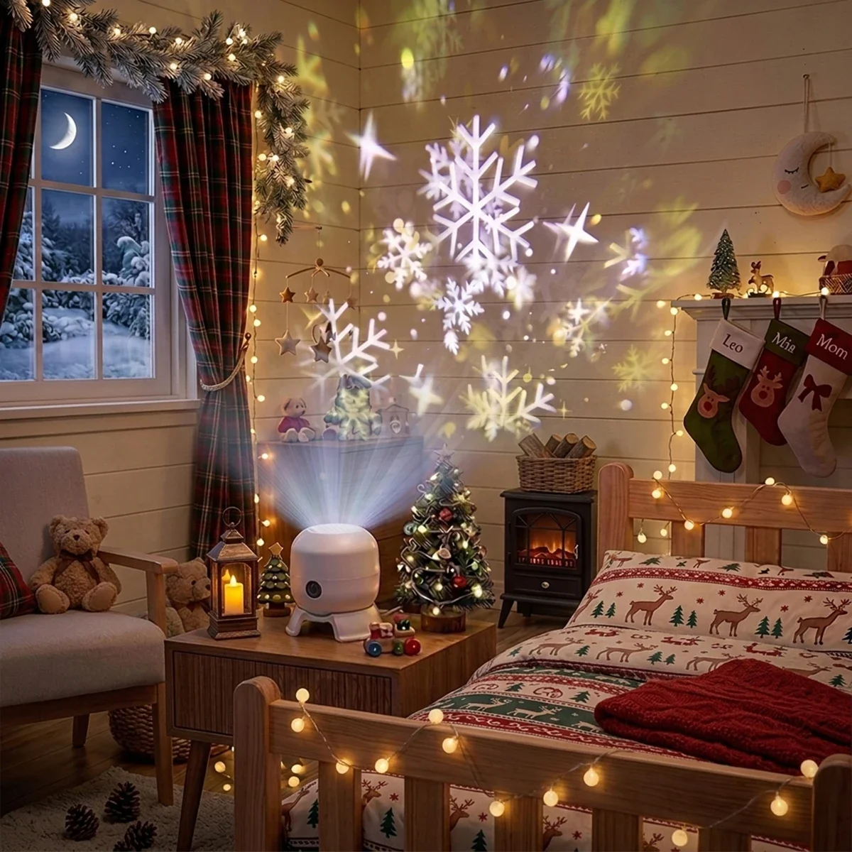 LED Rotating Snowflake Star Pr - Baby Nursery Wall Lights recension och pris