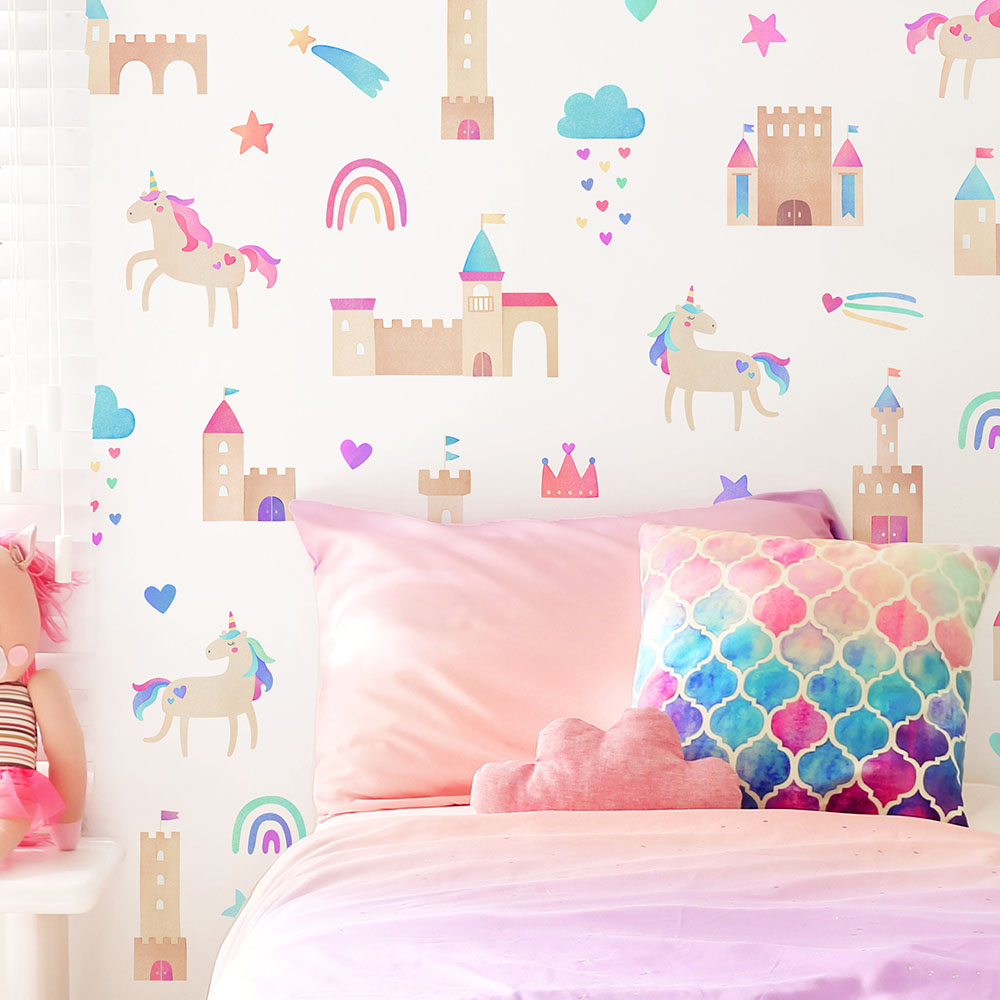 Watercolor Unicorn Castle Wall - Baby Girl Nursery Quotes recension och pris