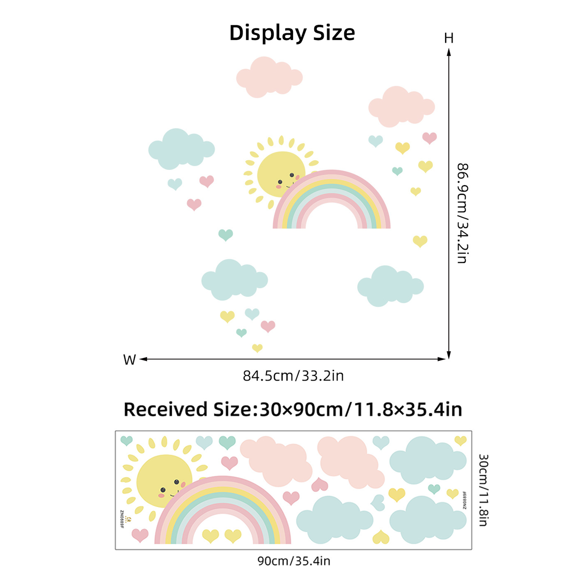Cartoon Sun Rainbow Clouds Wal - Baby Nursery Decor Girl recension och pris