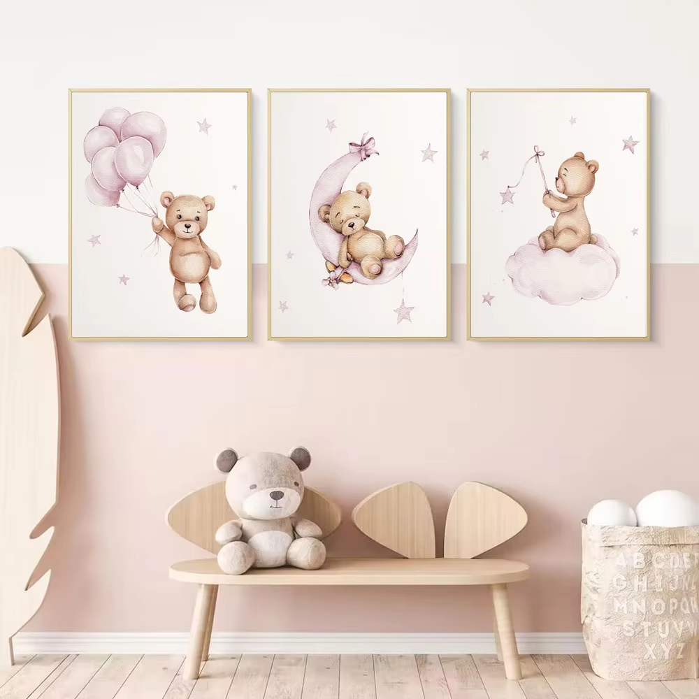Bear Nursery Wall Art Decor Te - Baby Nursery Decor Girl recension och pris