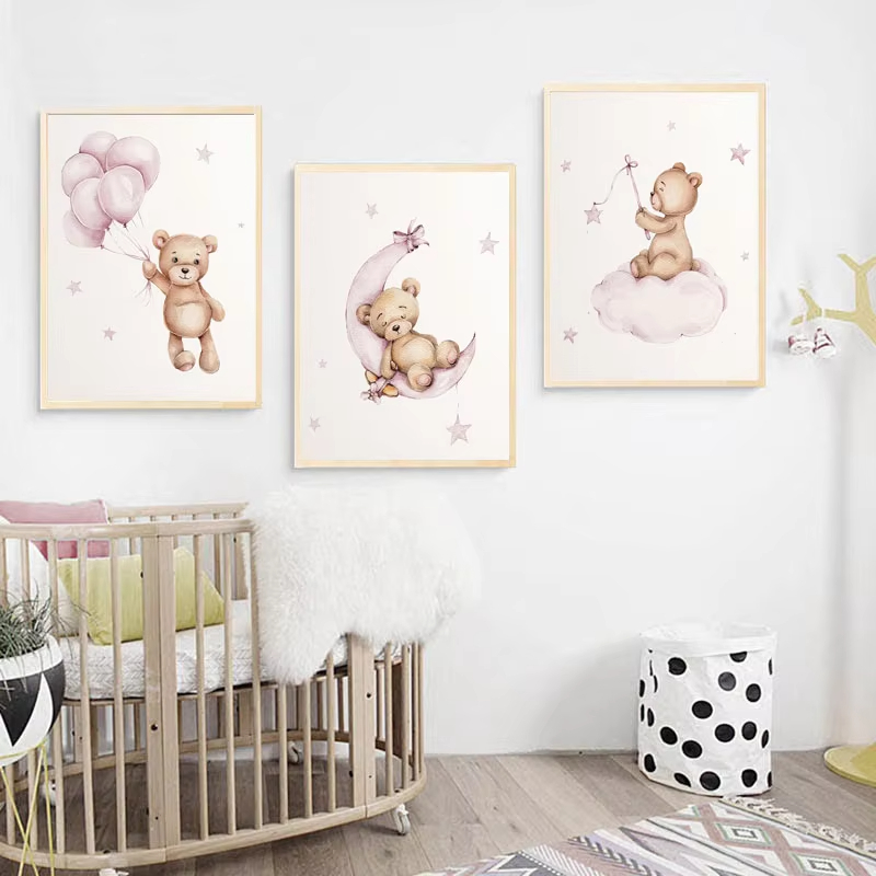 Bear Nursery Wall Art Decor Te - Baby Nursery Decor Girl recension och pris